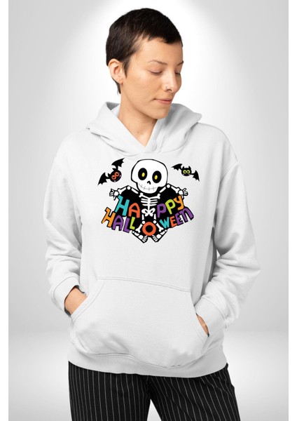 Halloween Skeleton Eğlenceli Cadılar Bayramı Erkek Kadın Beyaz Dijital Baskılı Kapüşonlu Sweatshirt Hoodie modelleri