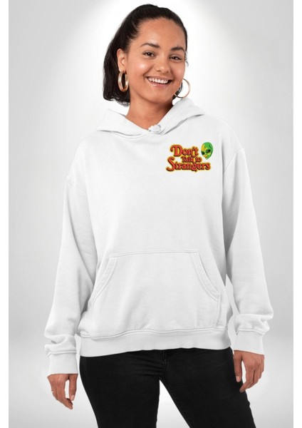 Uzaylı Yabancılarla Konuşma Erkek Kadın Beyaz Ön Sırt Baskılı Kapüşonlu Sweatshirt Hoodie fırsatları