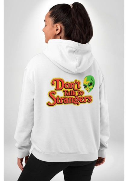 Uzaylı Yabancılarla Konuşma Erkek Kadın Beyaz Ön Sırt Baskılı Kapüşonlu Sweatshirt Hoodie indirimleri