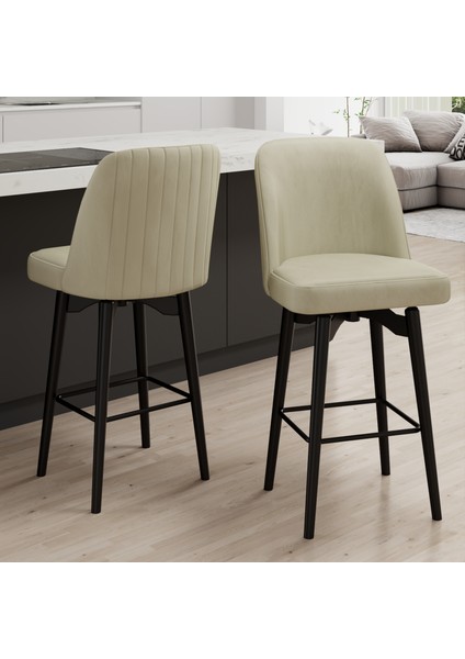 Evax Serisi 1 Adet Krem Bar Sandalyesi 360°C Döner Bar Sandalyesi Babyface Kumaş Siyah Metal Ayaklı fiyatları