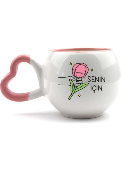 Senin Için El Yapımı Krem Parlak Amour Kupa - El Işçiliği Hediyelik Kupa Bardak Mug