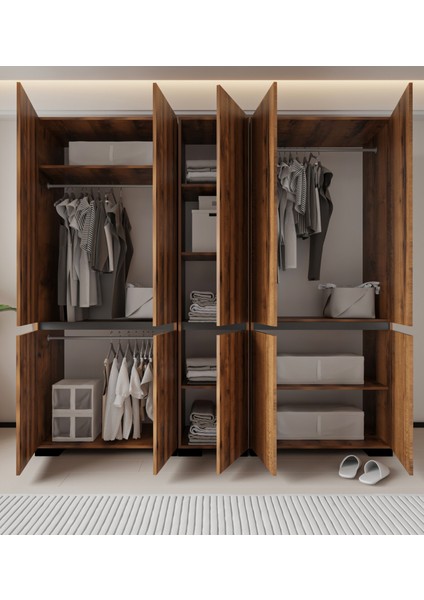 Floransa 10 Kapılı FLR10-A3AR Ceviz- Antrasit Gardırop -Çok Amaçlı Dolap -Yüklük fırsatları