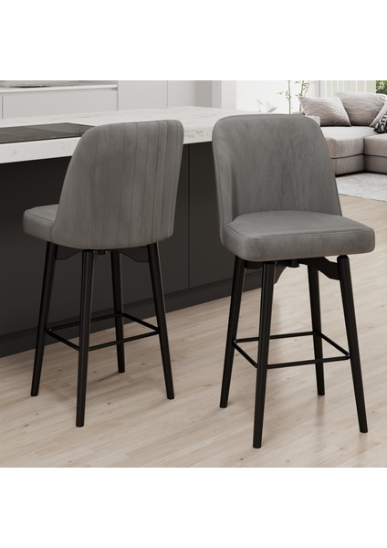 Evax Serisi 1 Adet Gri Bar Sandalyesi 360°C Döner Bar Sandalyesi Babyface Kumaş Siyah Metal Ayaklı fiyatları