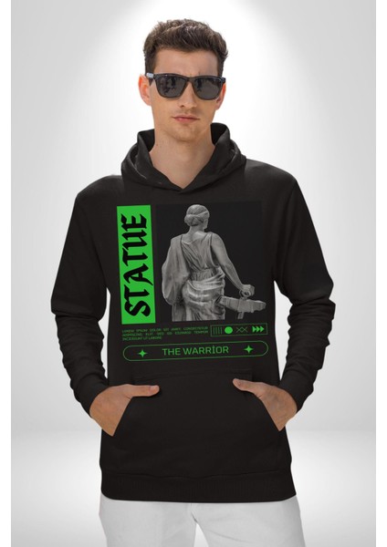 Sokak Sitili Heykel Kadın Savaşcı Erkek Kadın Siyah Dijital Baskılı Kapüşonlu Sweatshirt Hoodie modelleri