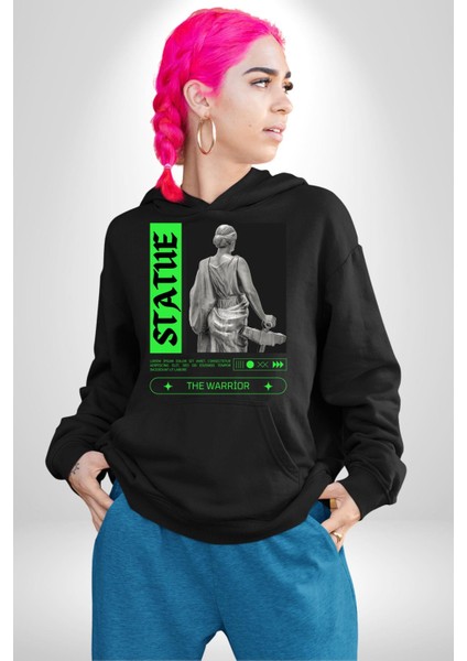 Sokak Sitili Heykel Kadın Savaşcı Erkek Kadın Siyah Dijital Baskılı Kapüşonlu Sweatshirt Hoodie fırsatları