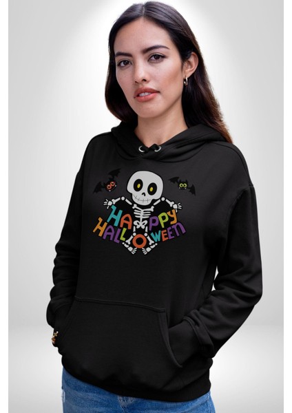 Halloween Skeleton Eğlenceli Cadılar Bayramı Erkek Kadın Siyah Dijital Baskılı Kapüşonlu Sweatshirt Hoodie modelleri