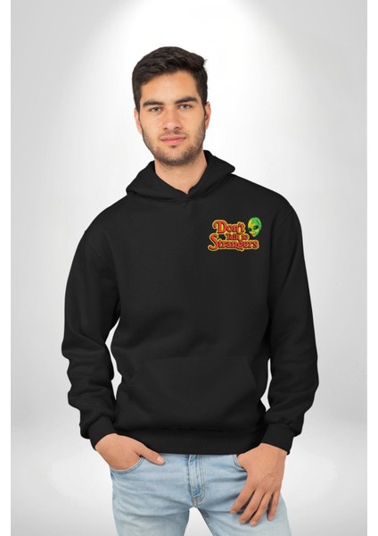 Uzaylı Yabancılarla Konuşma Erkek Kadın Siyah Ön Sırt Baskılı Kapüşonlu Sweatshirt Hoodie modelleri