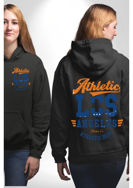 Atletic Los Angeles Erkek Kadın Siyah Ön Sırt Baskılı Kapüşonlu Sweatshirt Hoodie