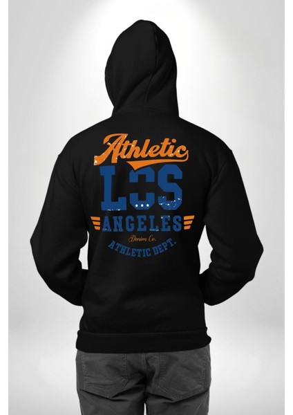 Atletic Los Angeles Erkek Kadın Siyah Ön Sırt Baskılı Kapüşonlu Sweatshirt Hoodie fiyatları