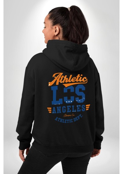Atletic Los Angeles Erkek Kadın Siyah Ön Sırt Baskılı Kapüşonlu Sweatshirt Hoodie fırsatları