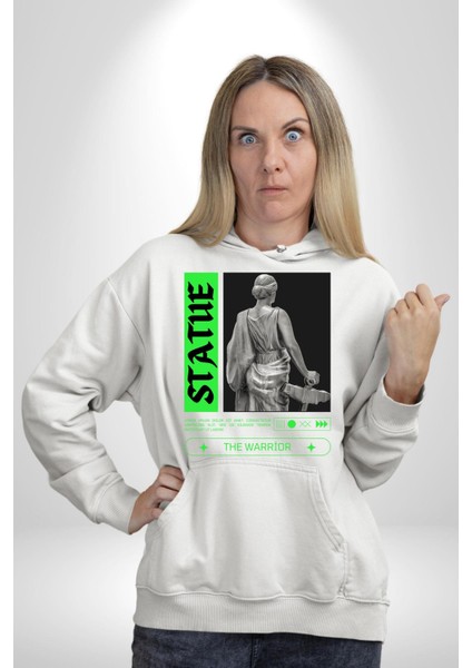 Sokak Sitili Heykel Kadın Savaşcı Erkek Kadın Beyaz Dijital Baskılı Kapüşonlu Sweatshirt Hoodie fiyatları