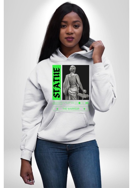 Sokak Sitili Heykel Kadın Savaşcı Erkek Kadın Beyaz Dijital Baskılı Kapüşonlu Sweatshirt Hoodie modelleri