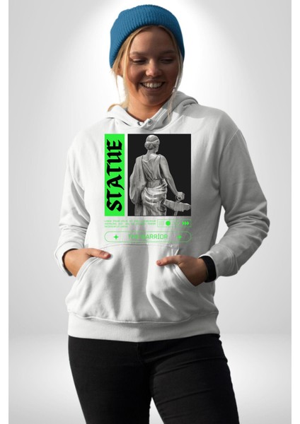 Sokak Sitili Heykel Kadın Savaşcı Erkek Kadın Beyaz Dijital Baskılı Kapüşonlu Sweatshirt Hoodie fırsatları
