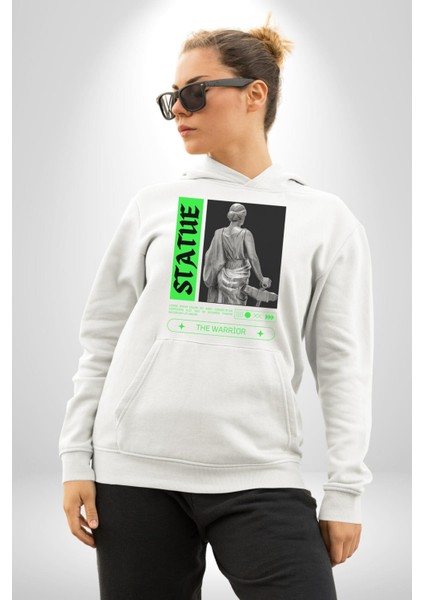 Sokak Sitili Heykel Kadın Savaşcı Erkek Kadın Beyaz Dijital Baskılı Kapüşonlu Sweatshirt Hoodie indirimleri