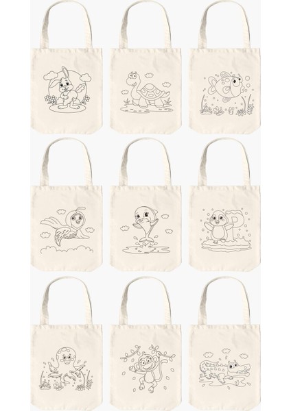 Çınar Ham Bez Çanta 10'lu Şirin Hayvan Desenli Boyama Seti 18x25x6 cm Krem 12'li Boya Kalemi fırsatları