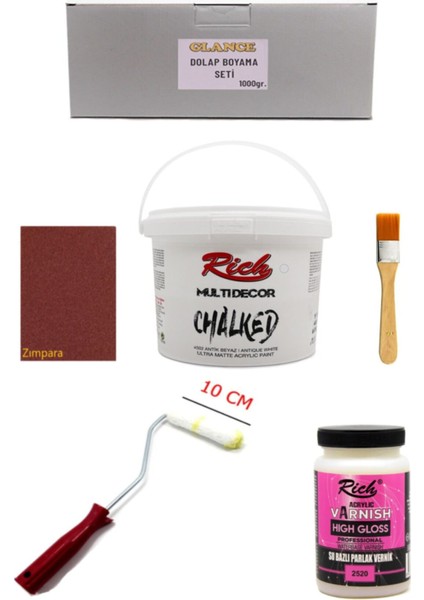 Rich Dolap Boyama Seti Su Bazlı Ultra Mat Beyaz Akrilik Boya 1000 gr ve 250 cc Parlak Vernik