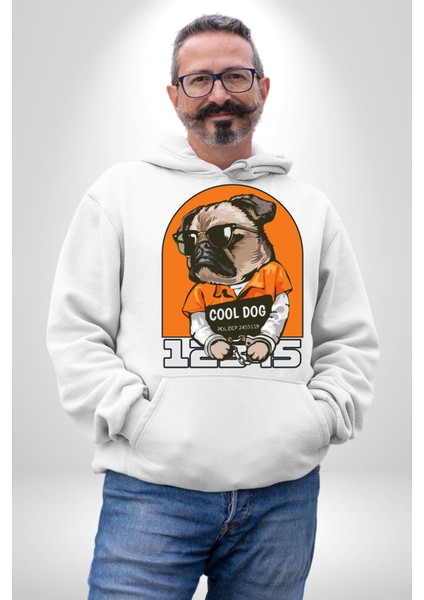 Cool Köpek Hapishane Güneş Gözlük Erkek Kadın Beyaz Dijital Baskılı Kapüşonlu Sweatshirt Hoodie