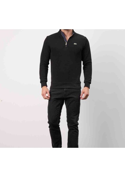 Fermuar Yaka Slim Fit Siyah Erkek Trıko fırsatları