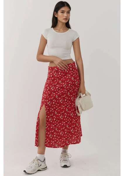 Kadın Çiçek Desenli Yüksek Bel Midi Etek Multicolor indirimleri