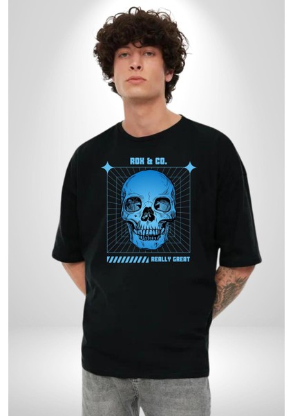 Sokak Sitili Kurukafa Grafik Baskılı Pamuklu Penye Kadın Erkek Siyah Tişört fiyatları