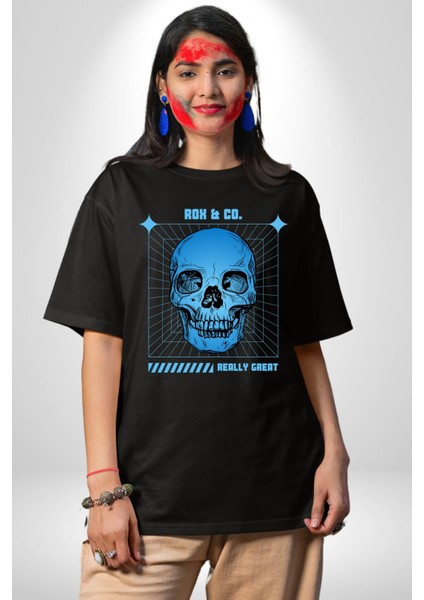 Sokak Sitili Kurukafa Grafik Baskılı Pamuklu Penye Kadın Erkek Siyah Tişört fırsatları