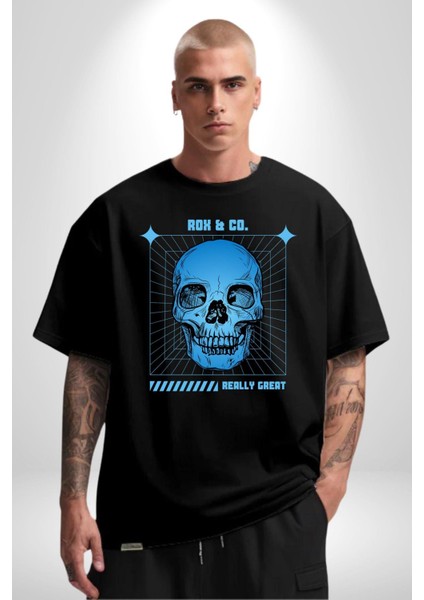 Sokak Sitili Kurukafa Grafik Baskılı Pamuklu Penye Kadın Erkek Siyah Tişört indirimleri