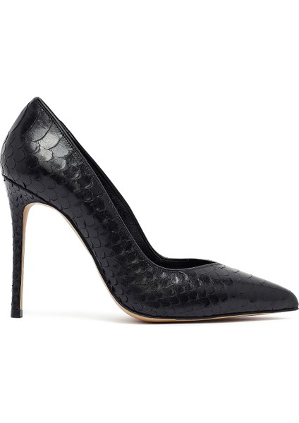 Kadın Siyah Desenli Yüksek Ince Topuklu Deri Stiletto 25AFD121040