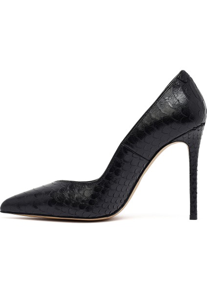 Kadın Siyah Desenli Yüksek Ince Topuklu Deri Stiletto 25AFD121040 fırsatları