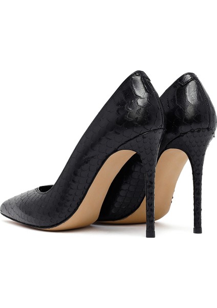 Kadın Siyah Desenli Yüksek Ince Topuklu Deri Stiletto 25AFD121040