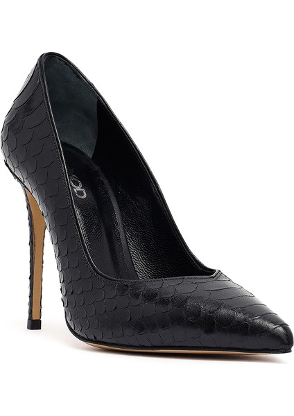 Kadın Siyah Desenli Yüksek Ince Topuklu Deri Stiletto 25AFD121040