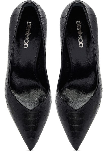 Kadın Siyah Desenli Yüksek Ince Topuklu Deri Stiletto 25AFD121040