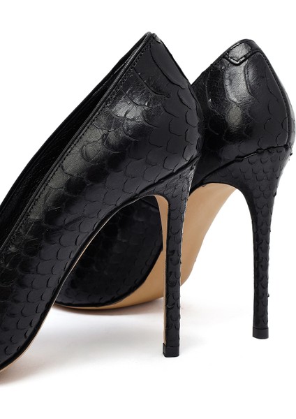 Kadın Siyah Desenli Yüksek Ince Topuklu Deri Stiletto 25AFD121040