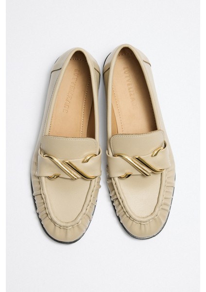 Loafer 2511 - Sarmal Toka Detaylı Bej Kadın Loafer modelleri