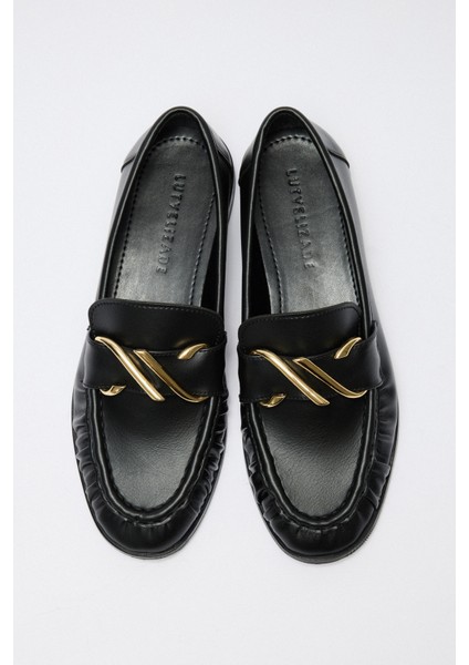 Loafer 2511 - Sarmal Toka Detaylı Siyah Kadın Loafer modelleri