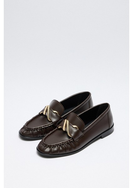 Loafer 2511 - Sarmal Toka Detaylı Acı Kahve Kadın Loafer