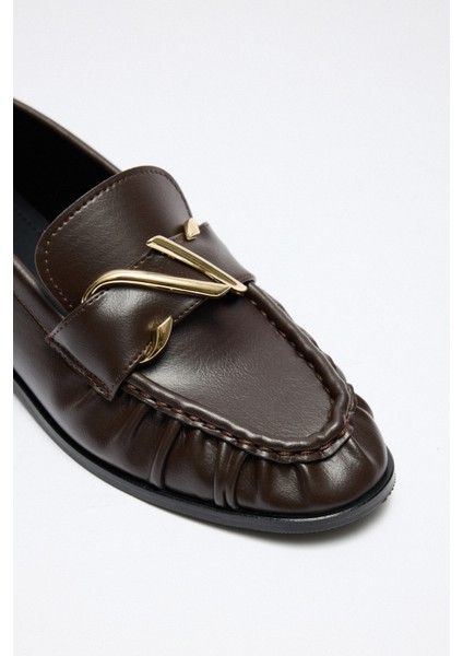 Loafer 2511 - Sarmal Toka Detaylı Acı Kahve Kadın Loafer