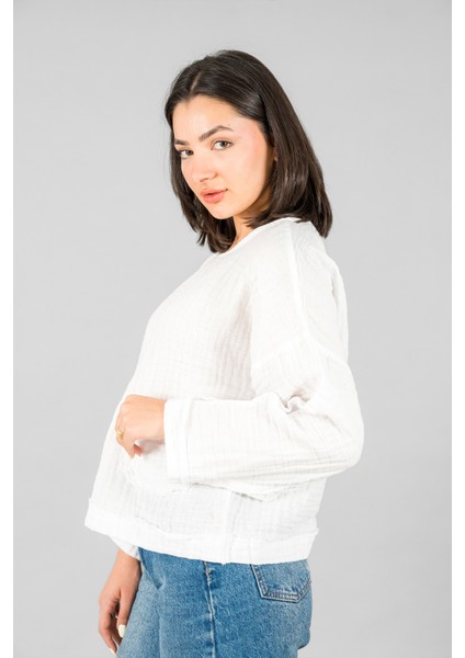 Müslin Kadın Cep Detaylı Uzun Kol Bluz fiyatları