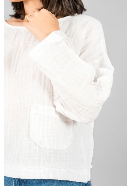 Müslin Kadın Cep Detaylı Uzun Kol Bluz modelleri