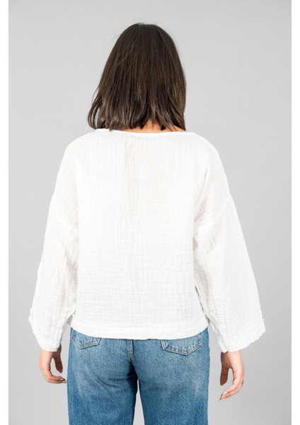 Müslin Kadın Cep Detaylı Uzun Kol Bluz indirimleri