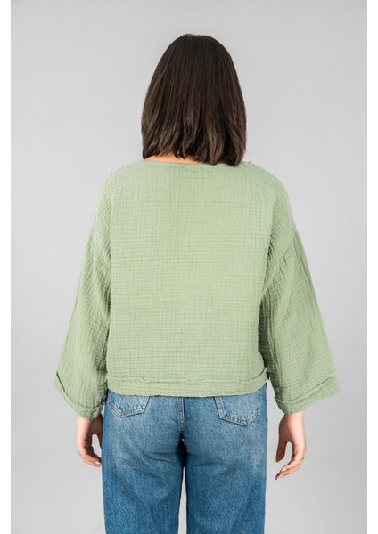 Müslin Kadın Cep Detaylı Uzun Kol Bluz indirimleri