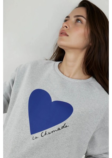 Kadın Baskılı Yuvarlak Yaka Sweatshirt Grey indirimleri