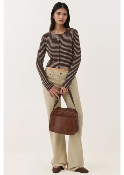 Kadın Yuvarlak Yaka Basic Düğmeli Üst Multicolor modelleri