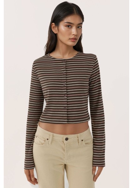 Kadın Yuvarlak Yaka Basic Düğmeli Üst Multicolor fırsatları