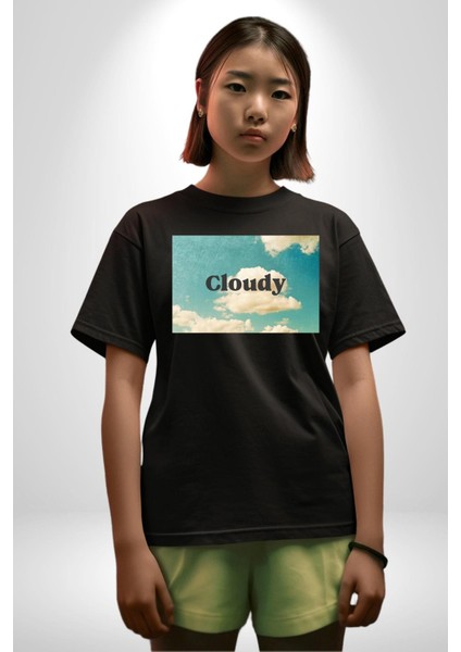 Pisikolojim Bulutlu Grafik Baskılı Pamuklu Penye Kadın Erkek Siyah Tişört fırsatları