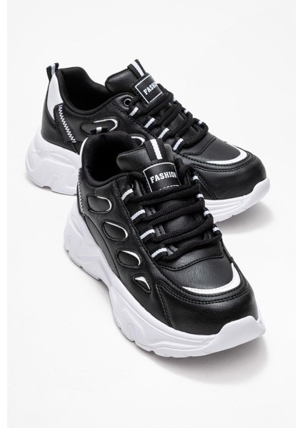 Yan Halka Desenli Kadın Spor Ayakkabı Siyah Beyaz