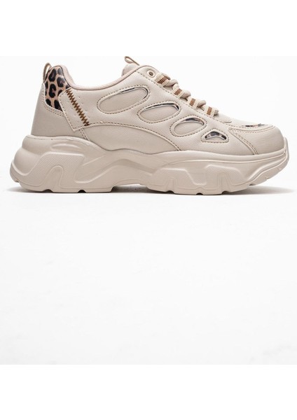 Yan Halka Desenli Kadın Spor Ayakkabı Bej Leopar fiyatları