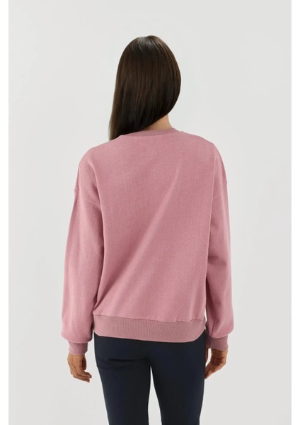 Kadın Baskılı Yuvarlak Yaka Sweatshirt Tozlu Gül Pembesi fırsatları
