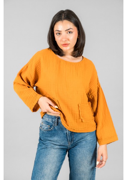 Müslin Kadın Cep Detaylı Uzun Kol Bluz fiyatları