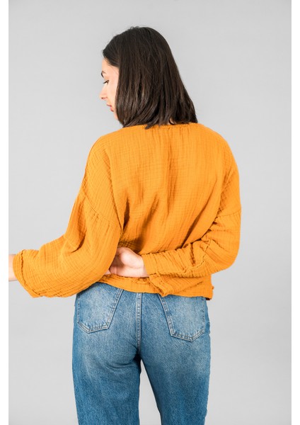 Müslin Kadın Cep Detaylı Uzun Kol Bluz modelleri