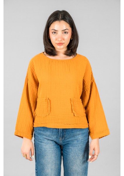 Müslin Kadın Cep Detaylı Uzun Kol Bluz fırsatları